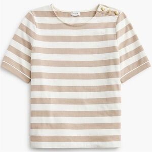 J Crew short sleeve cotton button shoulder stripe top size L new